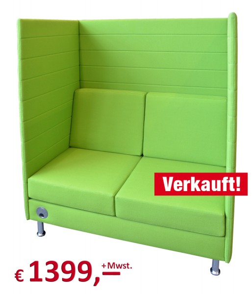 Dauphin - Lounge 2-Sitzer Highback - Bezug: grün mit Steppung - Gestell chrom - 130 x 165 x 80 cm