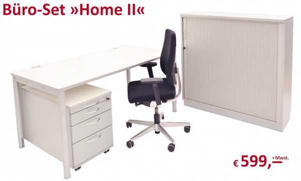 Büro-Set »Home II« : 1 x Schreibtisch + 1 x Rollcontainer + 1 x Rolladenschrank + 1 x Stuhl (Sedus)