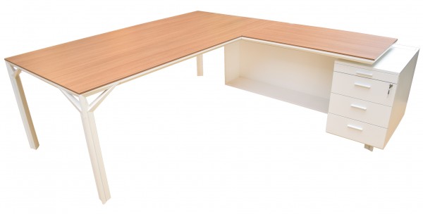 Quadrifoglio - Schreibtisch mit Techniksideboard - weiss - nussbaum