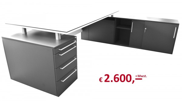 Schreibtisch Betaform: Tischplatte - Stützcontainer - Technikcontainer - Fußraumblende