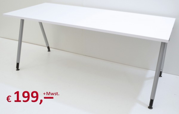 Schreibtisch - 180 cm, höhenverstellbar - weiß / silber - König + Neurath / Heyne