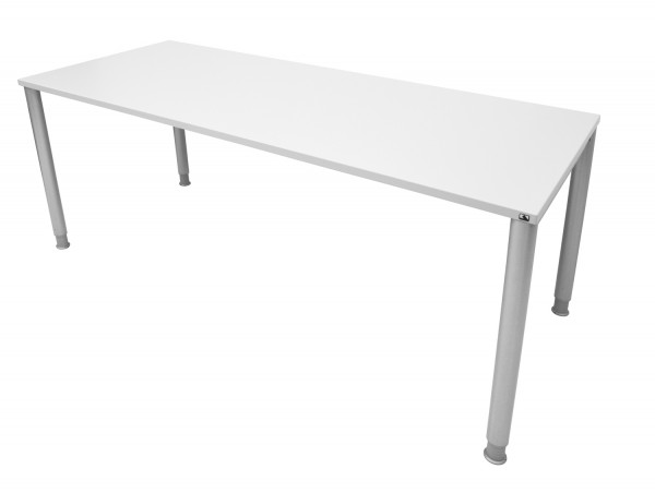 Schreibtisch - Platte lichtgrau - Tischbeine rund, silber und höhenverstellbar