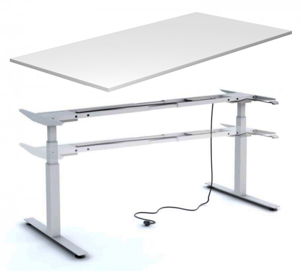 Schreibtisch 160 cm, elektr. höhenverstellbar - Heyne-Ergo-Aktiv - Icy white / Gestell: silber