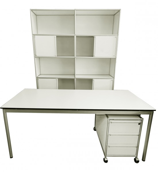 AMS - Aluminium Möbel System - Bürokombination - Aktenregal - Schreibtisch - Rollcontainer